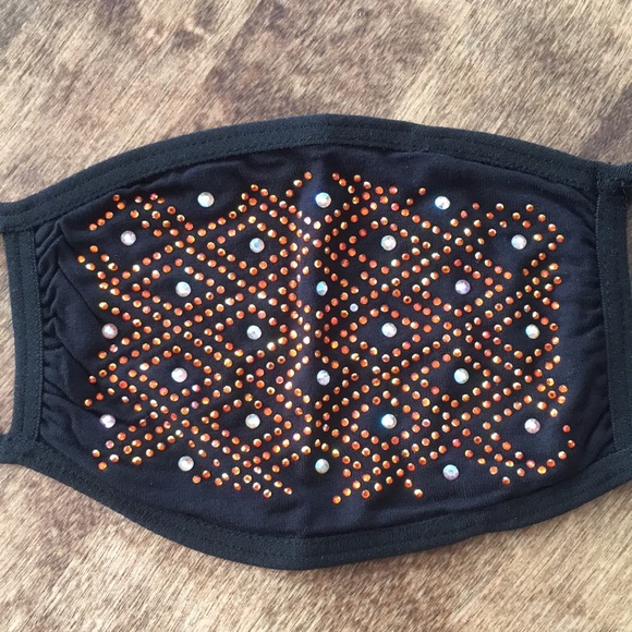 **LAST CHANCE! FREE! Gift w/ Purchase! NEW Black Face Mask w/ Orange Rhinestones - Picture 4 of 11